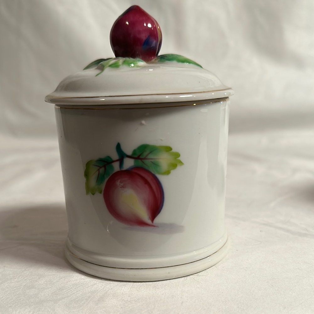 Vintage Hand Painted PETIT CONDIMENT 
Jelly Jar Honey Pot Fruit Japan Porcelain